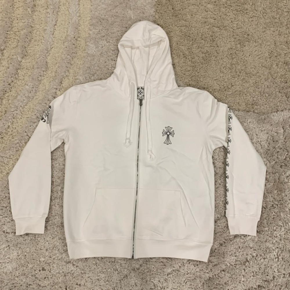 Chrome Hearts White Zip-Up Hoodie Back Cross Logo Men’s Size Large